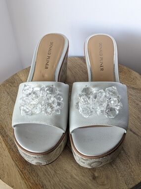 Donald J. Pliner 'Idina' White Jeweled Platform Slide Mules